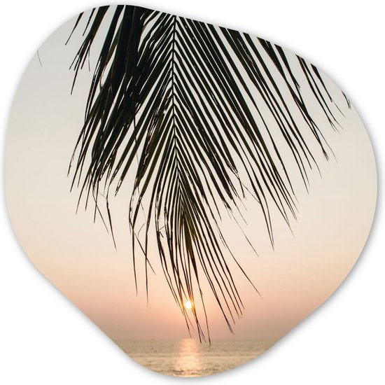 Organische Wanddecoratie - Kunststof Muurdecoratie- Organisch Schilderij - Palmblad - Zon - Zomer - Strand- 90x90 cm - Organische spiegel vorm op kunststof