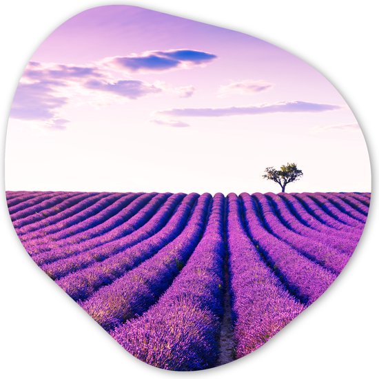 Organische Wanddecoratie - Kunststof Muurdecoratie- Organisch Schilderij - Lavendel - Bomen - Paars - Bloemen- 90x90 cm - Organische spiegel vorm op kunststof