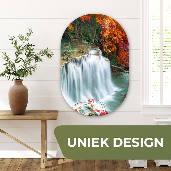 Miroir ovale - Décoration murale en plastique - Tableau ovale - Arbres - Cascade - Automne - Nature - 60x90 cm - Forme miroir ovale sur plastique
