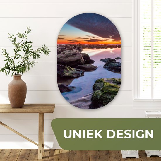 Wall Oval - Décoration murale Plastique - Peinture Ovale - Roches - Water - Nature - 60x90 cm - Forme miroir ovale sur plastique