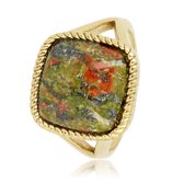 *My Bendel - Ring goud met Unakite edelsteen - Ring met mooie multicolor edelsteen - Met luxe cadeauverpakking