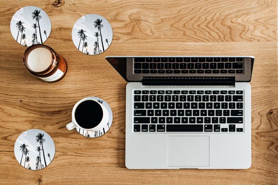 Sous-verres pour verres - Rond - Palmiers - Été - Tropical - 10x10 cm - Sous-verres en verre - 6 pièces