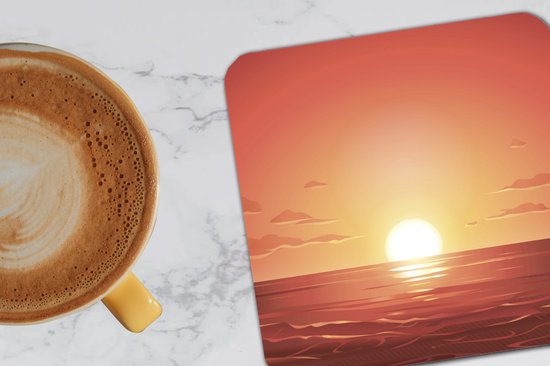 Sous-verres -verres - Mer - Soleil - Oranje - 10x10 cm - 6 pièces