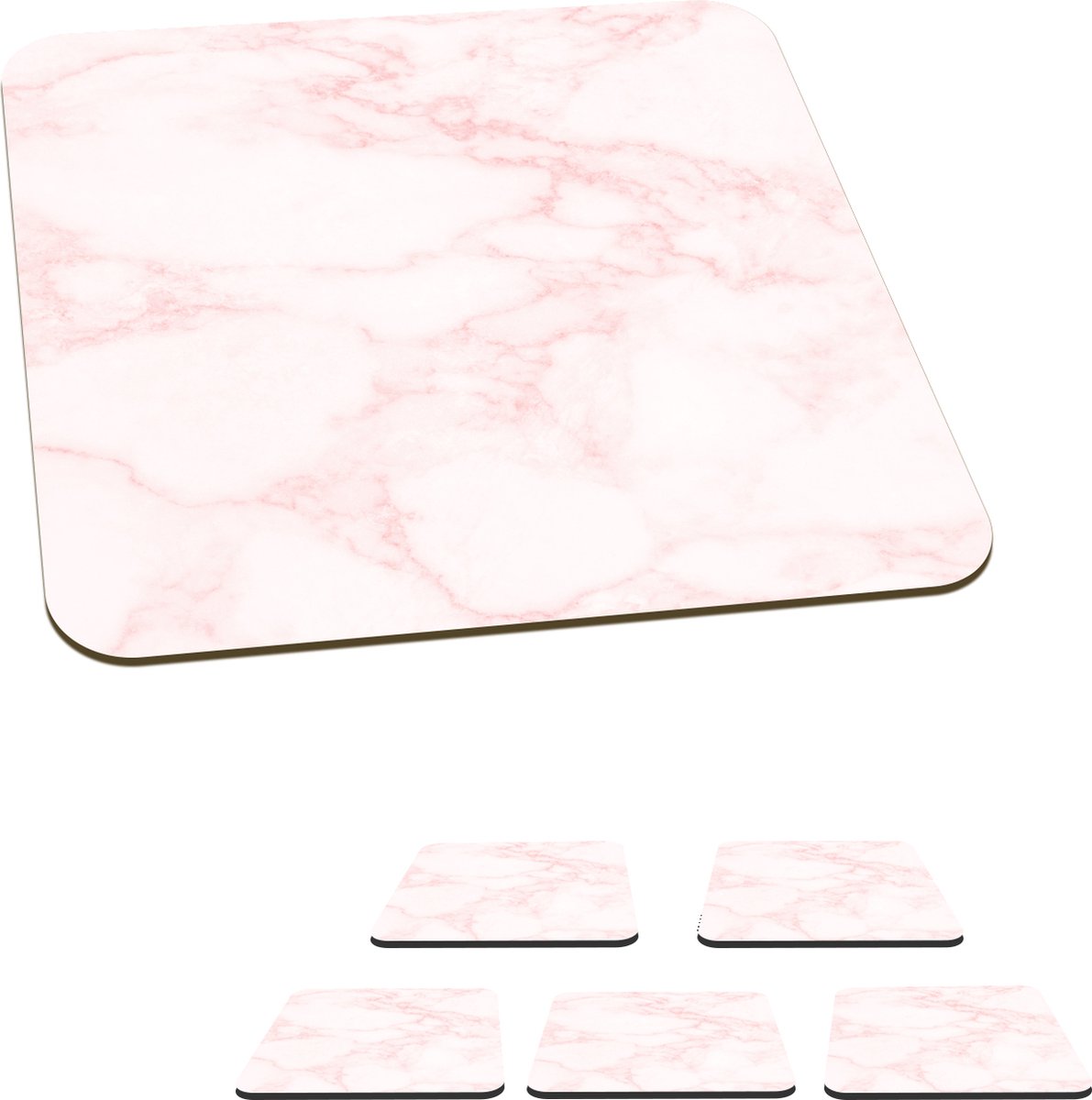 Onderzetters voor glazen - Marmer - Textuur - Roze - Chic - 10x10 cm - Glasonderzetters - 6 stuks