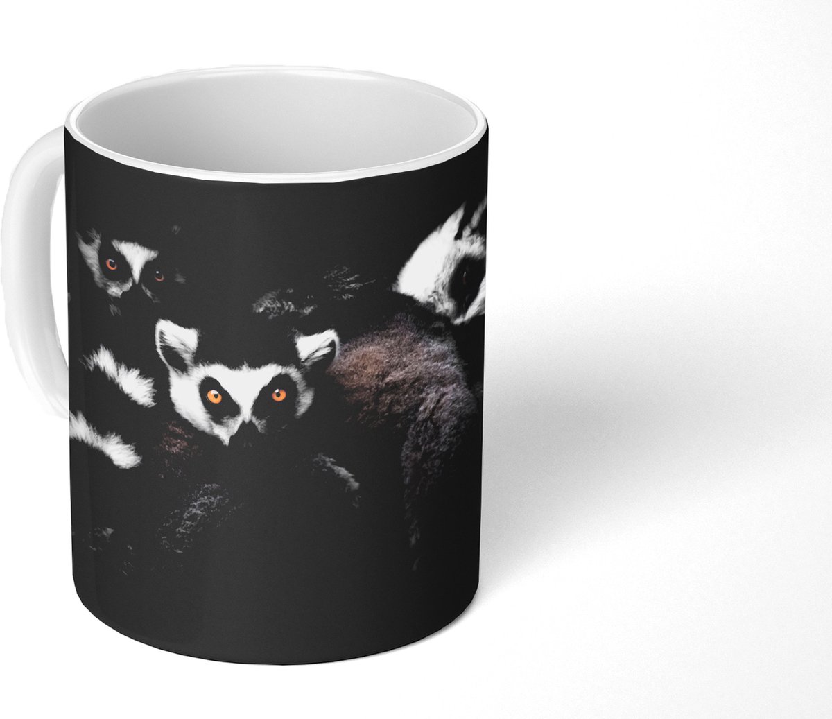 Mok - Koffiemok - Dieren - Maki - Zwart - Wit - Portret - Mokken - 350 ML - Beker - Koffiemokken - Theemok