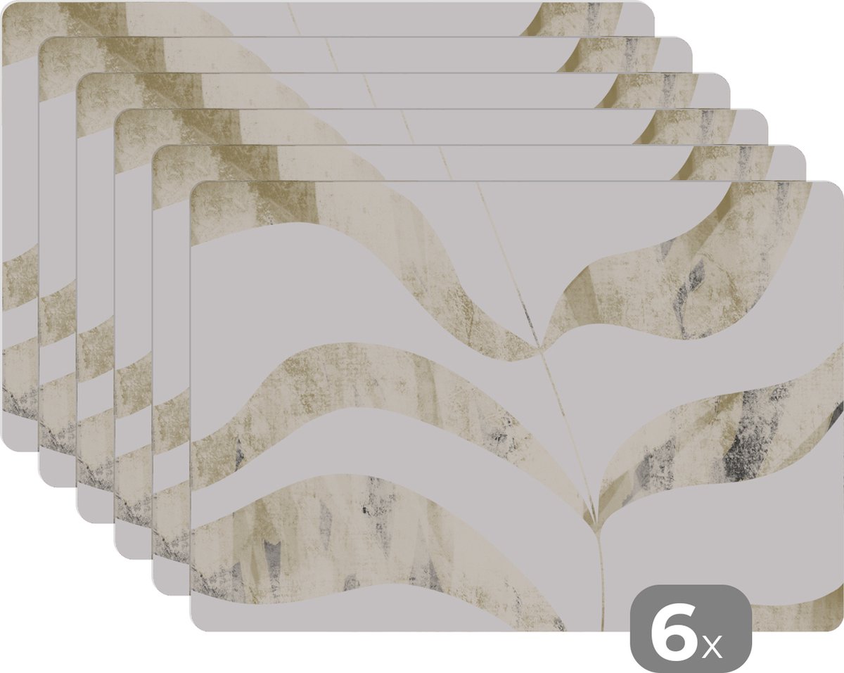 Placemat - Bladeren - Marmer - Design - Onderleggers placemat - Placemats - 45x30 cm - 6 stuks