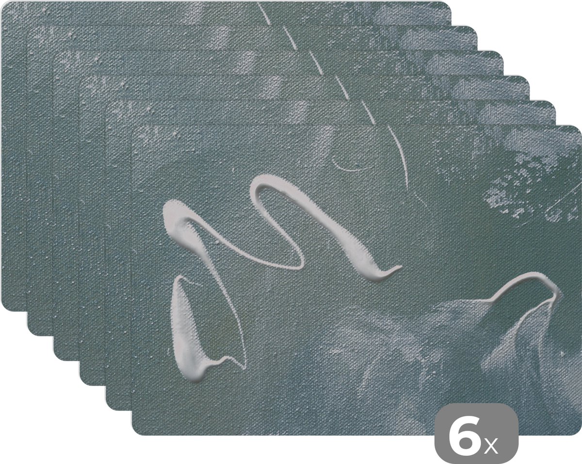 Placemat - Verf - Acrylverf - Blauw - Wit - Tafel - Onderleggers - Placemats - 45x30 cm - 6 stuks