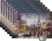 Placemat - Placemats kunststof - Schilderij - Parijs - Frankrijk - Olieverf - 45x30 cm - 6 stuks - Hittebestendig - Anti-Slip - Onderlegger - Afneembaar