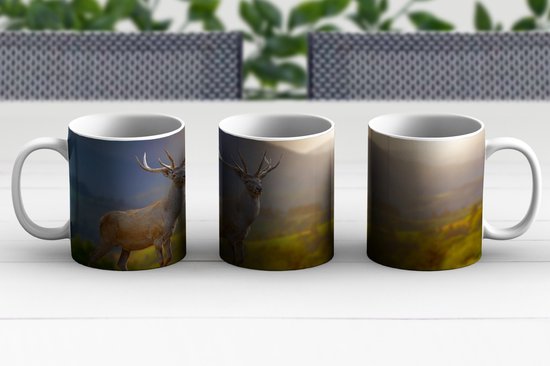 Mug - Tasse à café - Cerf - Berg - Herbe - Coucher de soleil - Animaux - Nature - Tasses - 350 ML - Tasse - Tasses à café - Tasse à thé