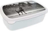 Broodtrommel Wit - Lunchbox - Brooddoos - Dieren - Hert - Winter - Zwart - Wit - 18x12x6 cm - Volwassenen