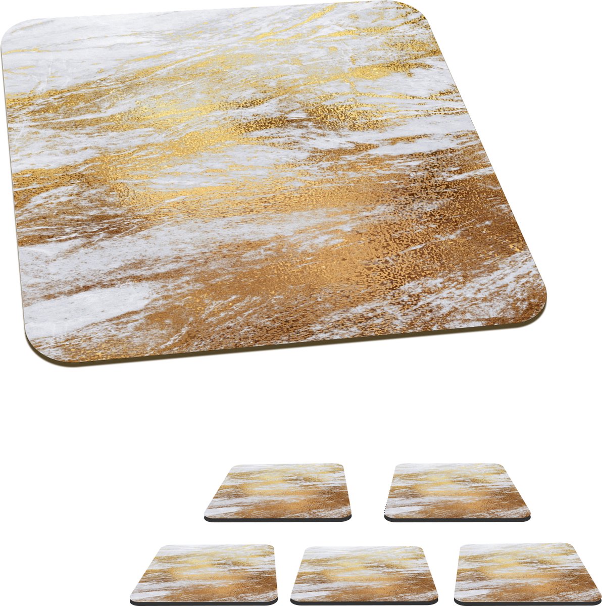Onderzetters voor glazen - Marmer - Grijs - Goud - 10x10 cm - Glasonderzetters - 6 stuks
