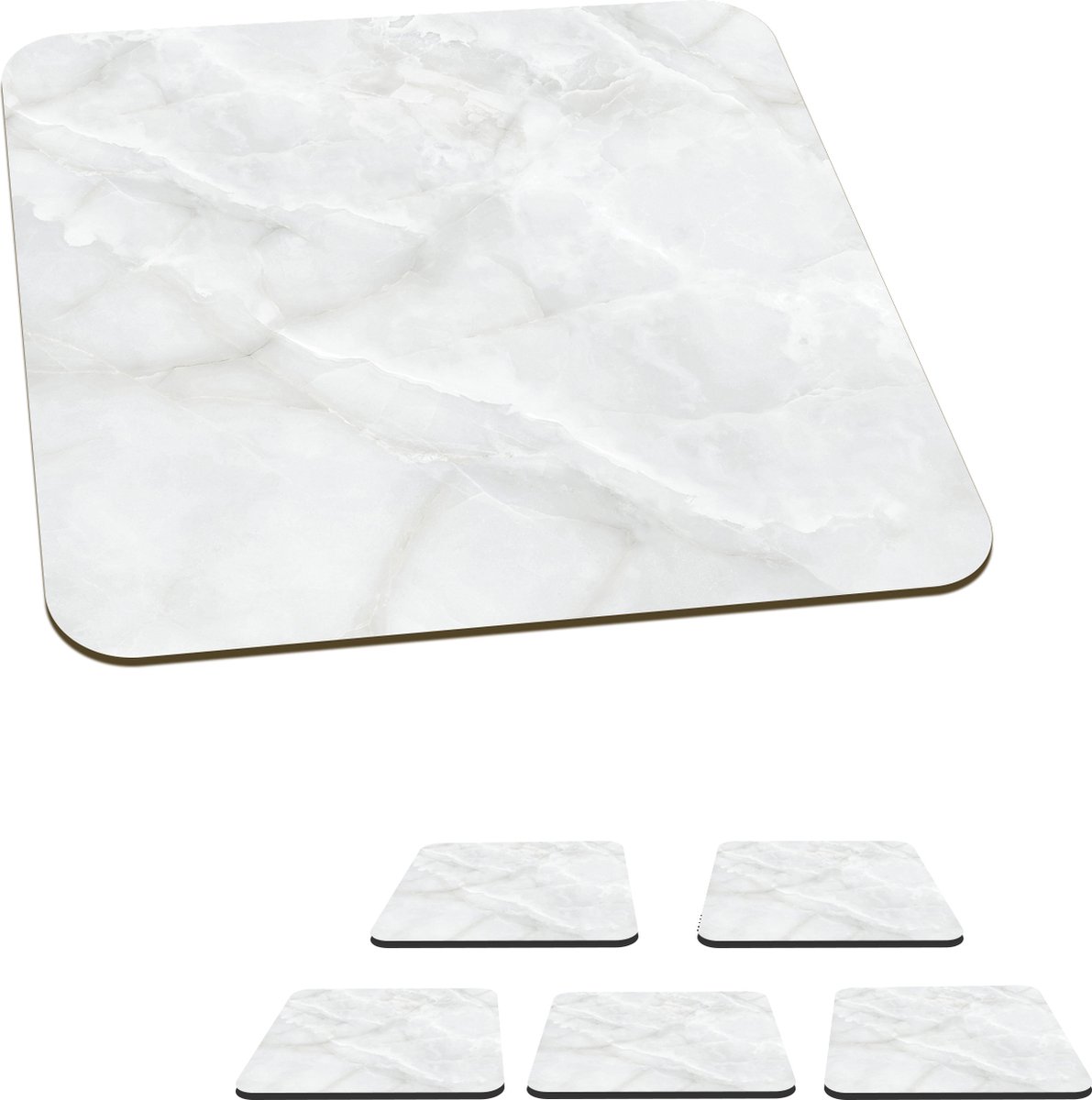 Onderzetters voor glazen - Marmer - Structuur - Wit - 10x10 cm - Glasonderzetters - 6 stuks