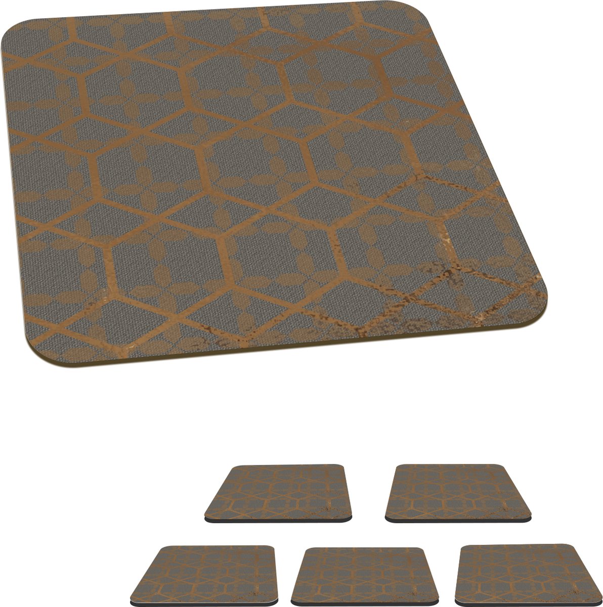 Onderzetters voor glazen - Design - Zeshoek - Vierkant - 10x10 cm - Glasonderzetters - 6 stuks