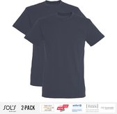 2 Pack Sol's Heren T-Shirt 100% biologisch katoen Ronde hals Mouse Grey Maat XXL