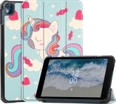 Case2go - Tablet Hoes geschikt voor Nokia T10 (2022) - 8 Inch - Tri-Fold Book Case - Met Stand Functie - Eenhoorn