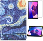 Case2go - Tablet hoes & Screenprotector geschikt voor Lenovo Tab M10 (3e generatie) (TB328FU, TB328XU) - 10.1 inch - Tri-Fold Book Case met Auto/Wake functie - Sterrenhemel