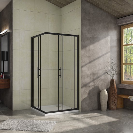 Douchecabine Zwart Mat Frame Sofia 140x90x195cm Schuifdeur Helder Glas