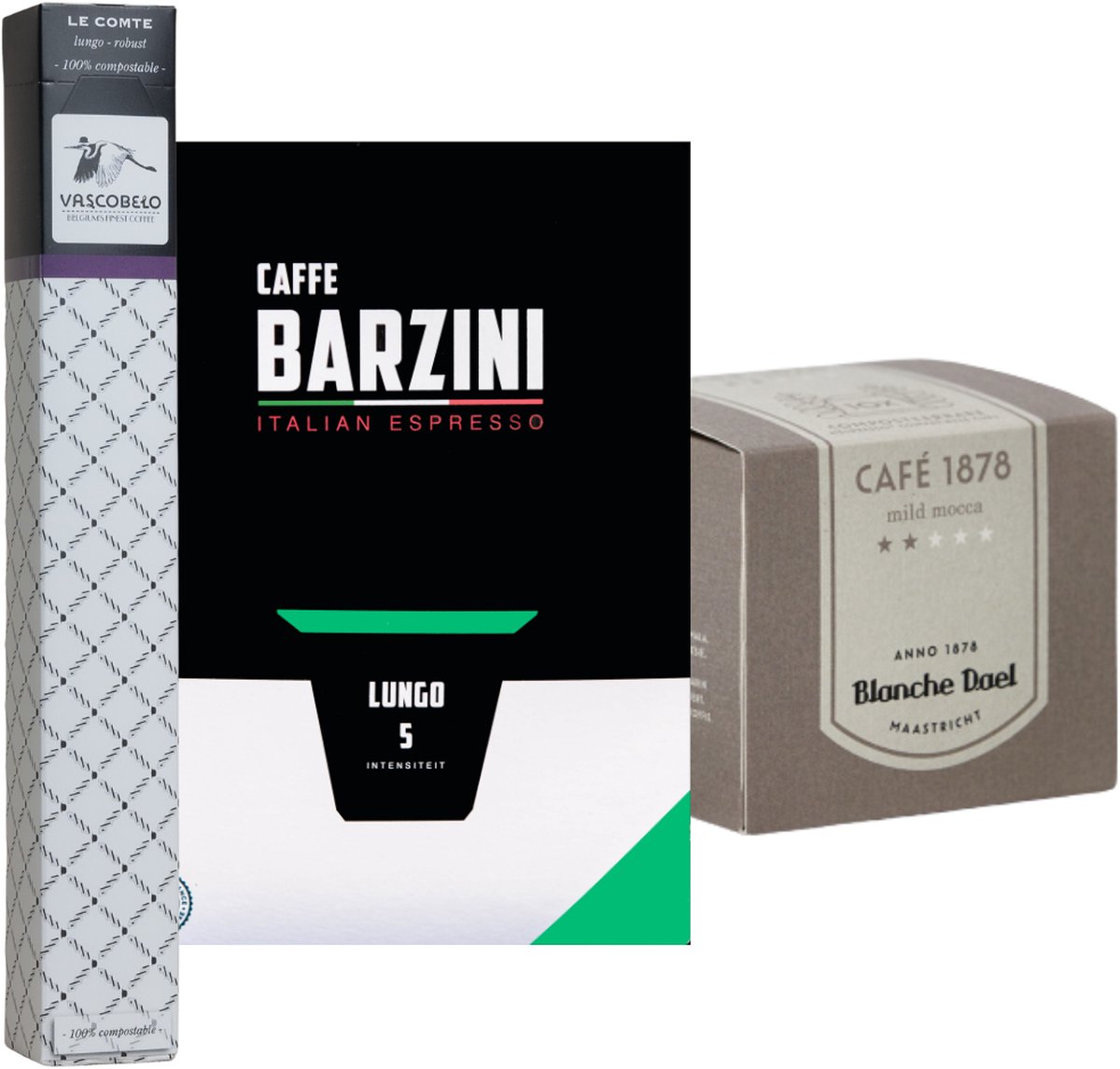 Koffiecups proefpakket Kruidig | 100 Cups, Barzini, Vascobelo & Blanche Dael koffie cups geschikt voor Nespresso apparaten