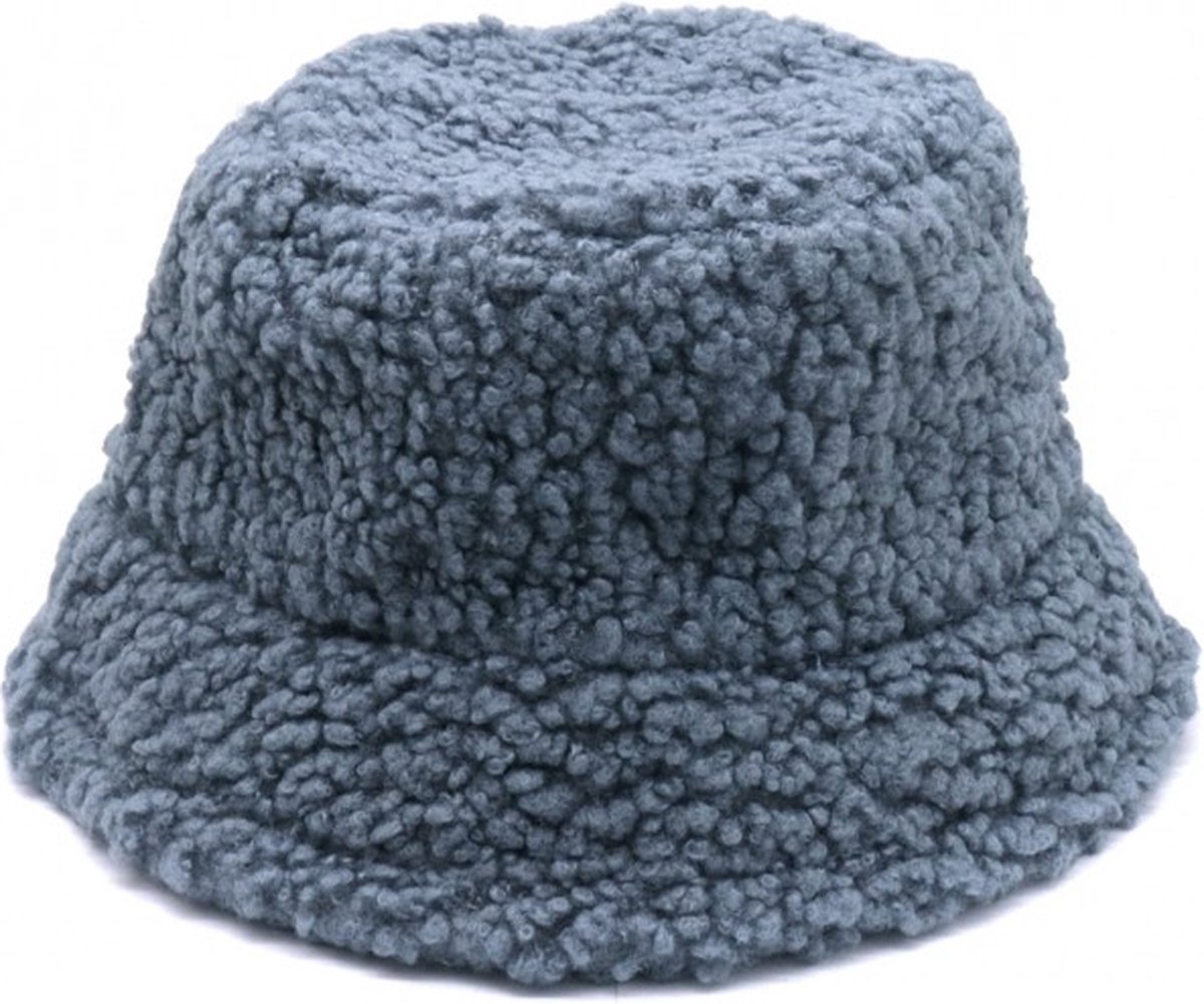 Haarsoires Bucket Hat Hoedje – Teddy Stof – One Size – Blauw - Vissershoedje - voor Dames & Heren