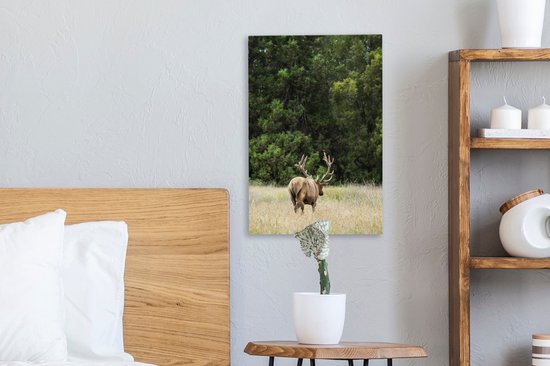 Toile Peinture Cerf - Herbe - Forêt - 20x30 cm - Décoration murale