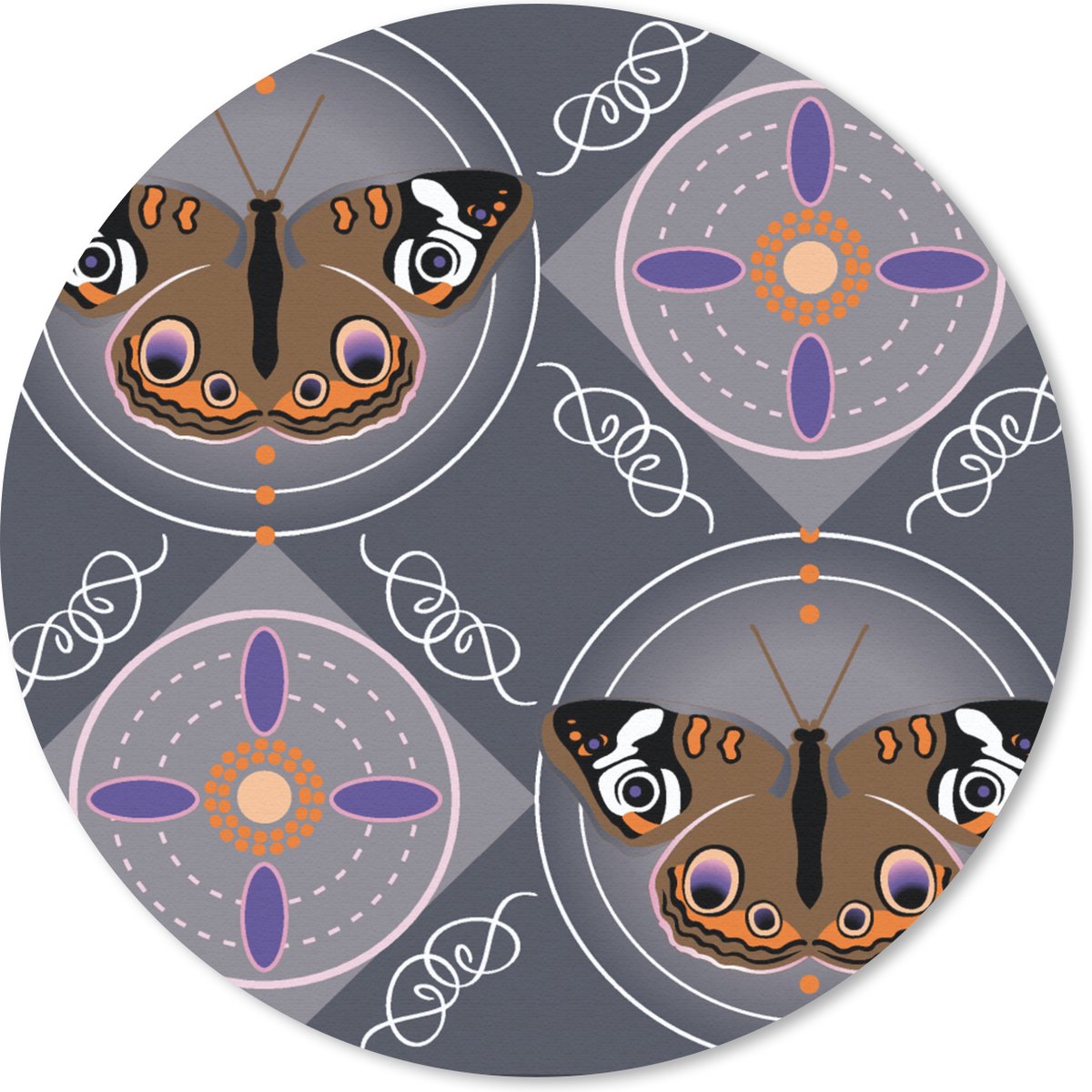 Muismat - Mousepad - Rond - Patronen - Vlinders - Abstract - 20x20 cm - Ronde muismat