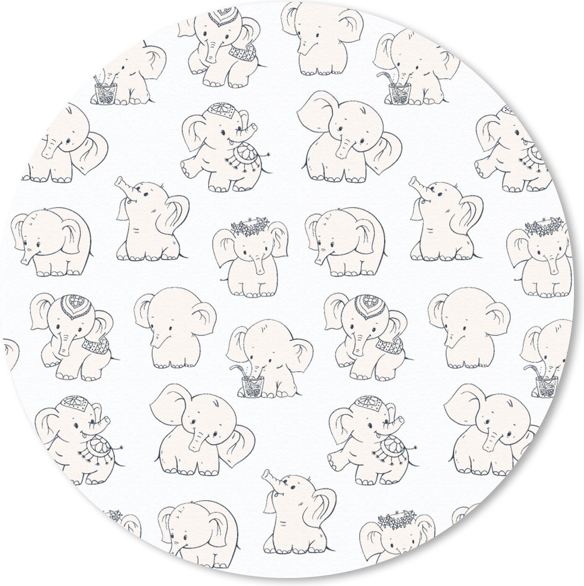 Muismat rond 20x20 cm - Mousepad Olifant - Patroon - Baby - Ronde muismatten