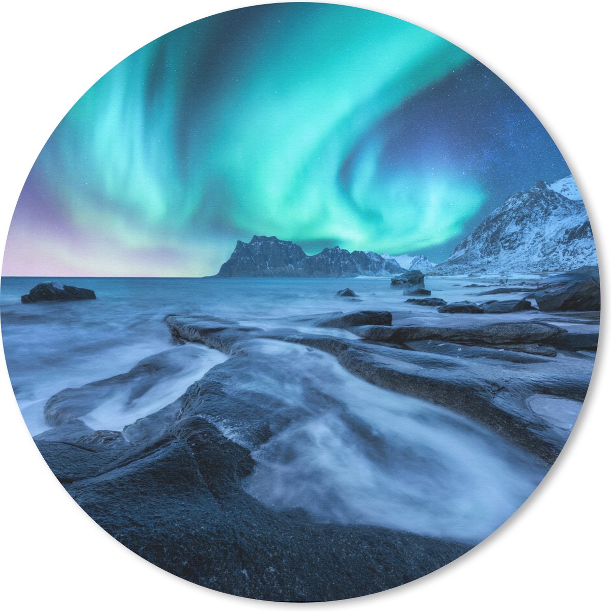 Muismat rond 30x30 cm - Mousepad Noorderlicht - Sneeuw - Berg - Noorwegen - Ronde muismatten