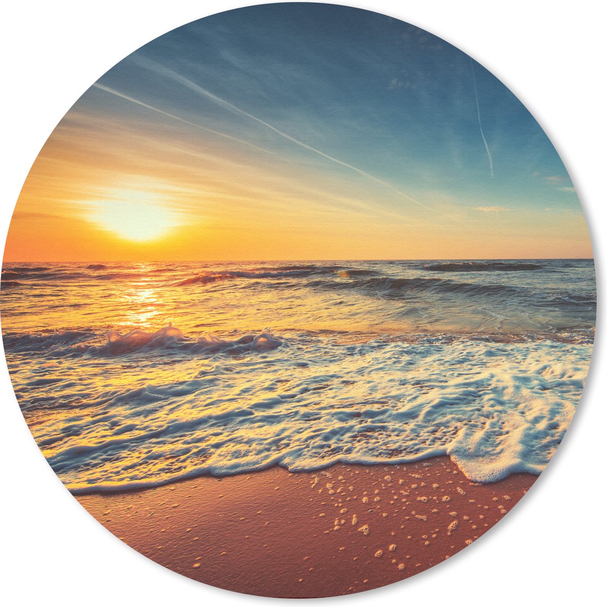 Muismat rond 20x20 cm - Mousepad Strand - Zee - Zonsondergang - Goud - Ronde muismatten