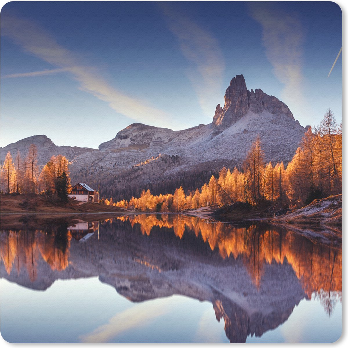 Muismat 30x30 cm - Mousepad Bergen - Bomen - Herfst - Meer - Natuur - Muismatten