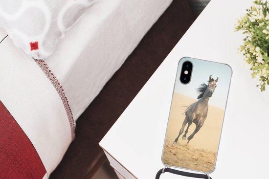 Coque avec cordon iPhone X - Cheval - Sable - Désert - Siliconen - Bandoulière - Coque arrière avec cordon - Coque pour téléphone avec cordon - Coque avec corde