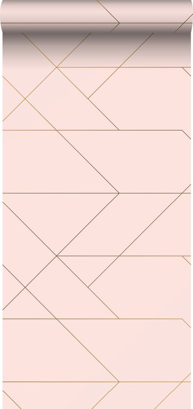 ESTAhome behang grafische lijnen zacht roze en goud - 139211