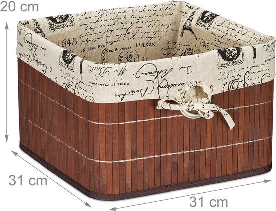 Relaxdays 2x panier de rangement bambou - panier d'armoire décoratif petit - marron - madje pour salle de bain