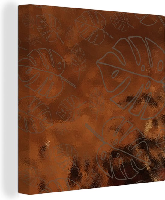 Canvas Schilderij Patronen - Luxe - Blad - Brons - 90x90 cm - Wanddecoratie