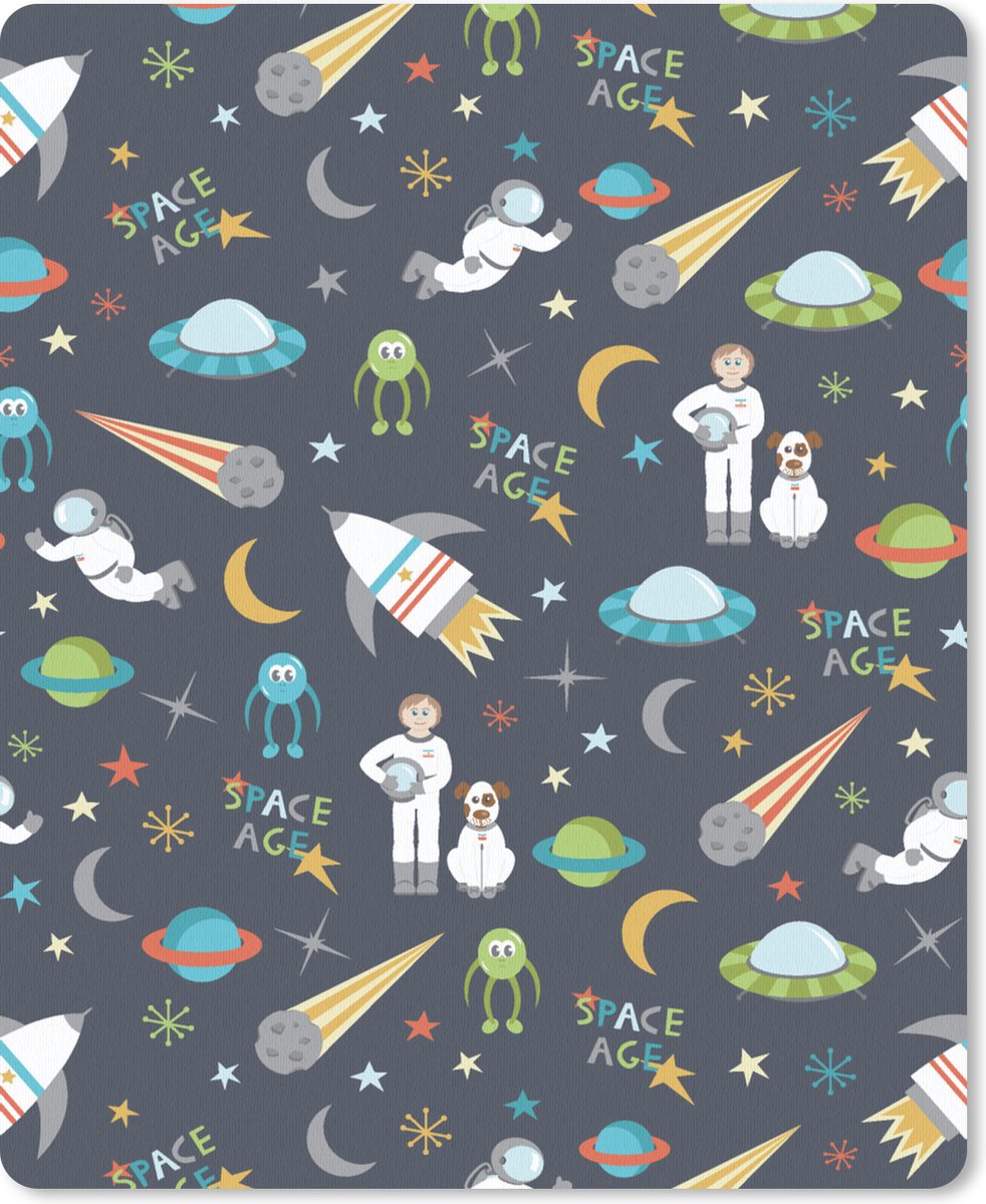 Muismat 19x23 cm - Mousepad Astronaut - Ufo - Regenboog - Patronen - Muismatten