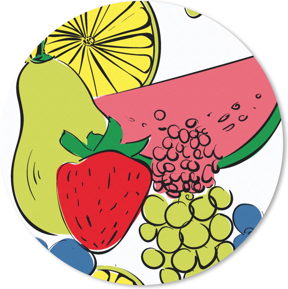 Muismat rond 50x50 cm - Mousepad Fruit - Cartoon - Patroon - Ronde muismatten