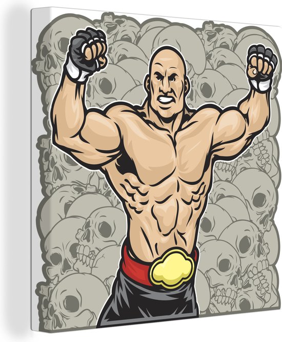 Canvas Schilderij Een illustratie van een vechter die aan bodybuilding doet - 90x90 cm - Wanddecoratie