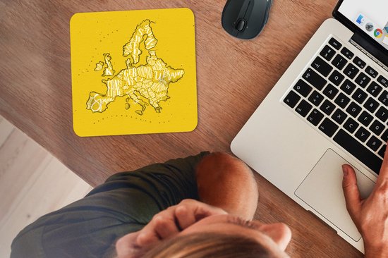Muismat 20x20 cm - Mousepad Kaart - Europa - Geel - Wit - Muismatten