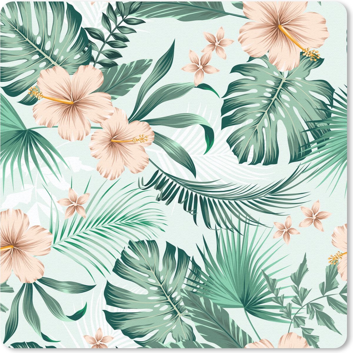 Muismat 30x30 cm - Mousepad Bloemen - Hibiscus - Monstera - Patroon - Muismatten