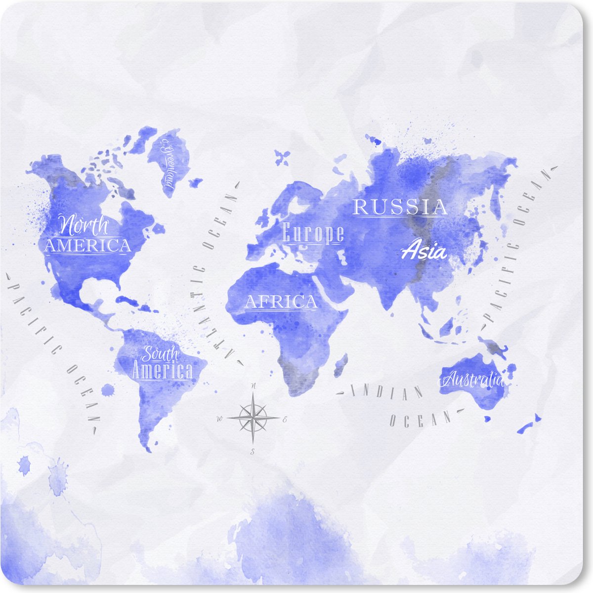 Muismat 30x30 cm - Mousepad Wereldkaart - Abstract - Waterverf - Muismatten