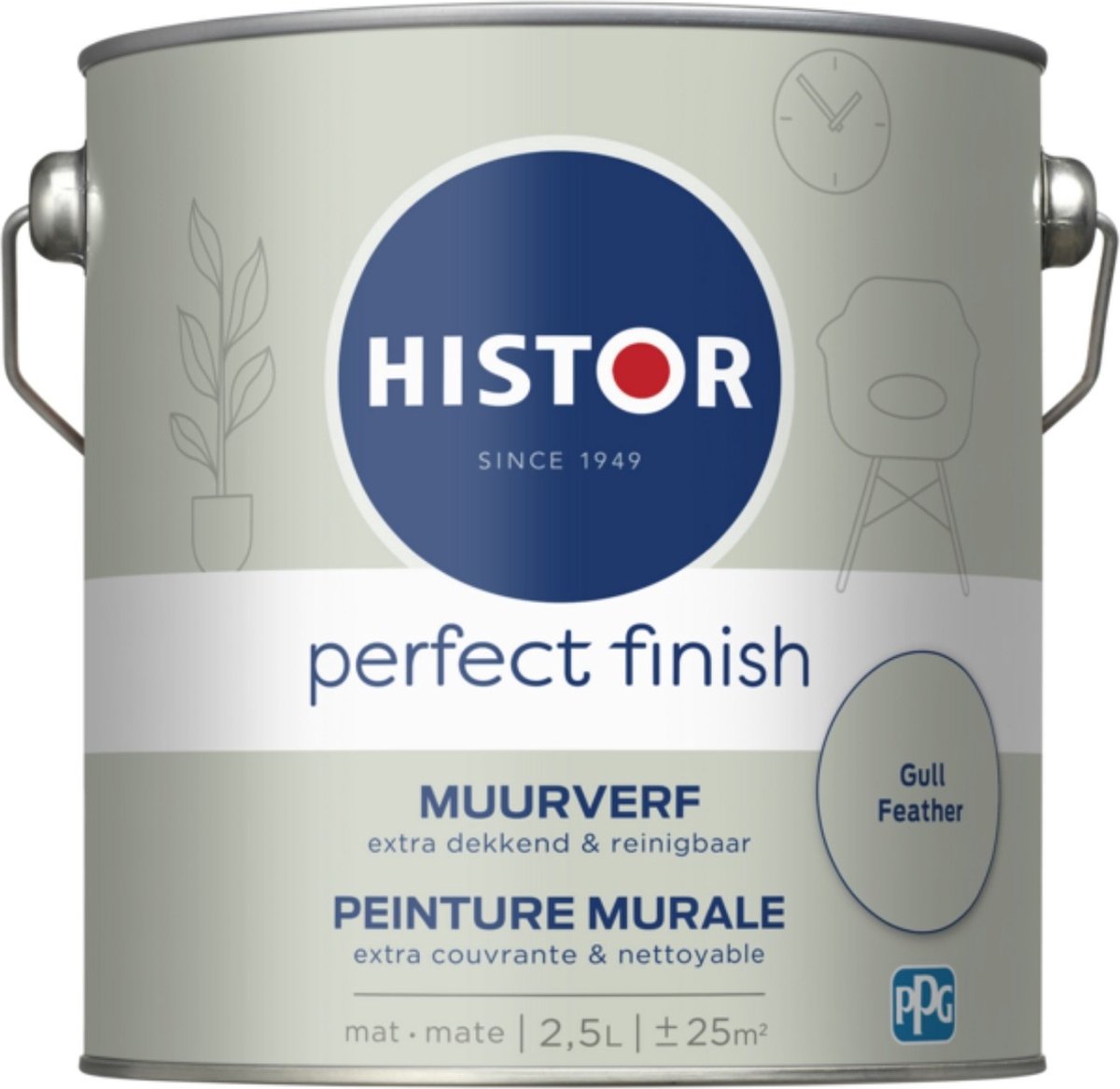 Histor Perfect Finish Muurverf Mat - Perfecte Dekking - Geurarm - 2.5L - Gull Feather - Lightgrijs
