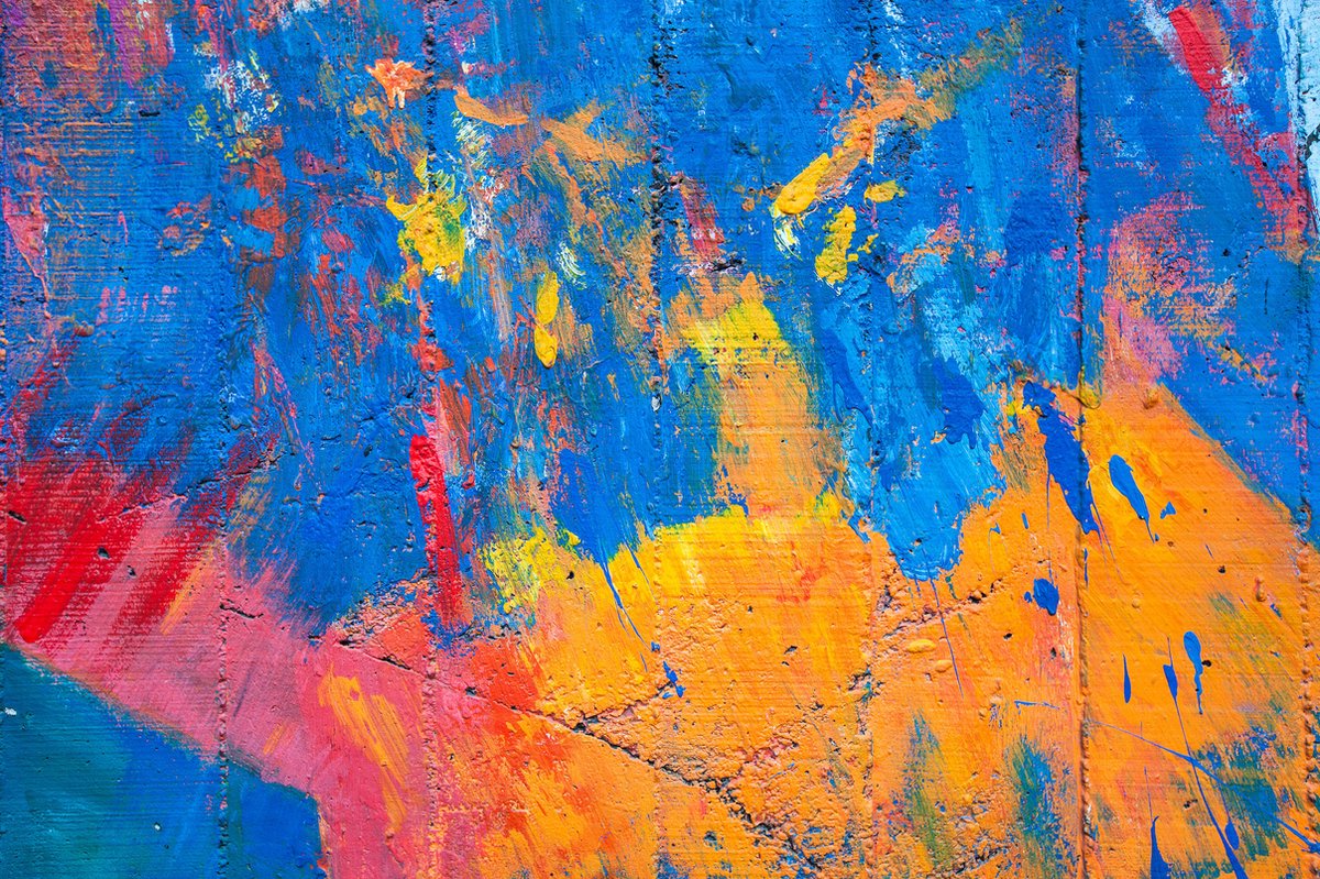 karo-art Schilderij - Abstract geverfde muur, Kleurrijk schilderij, premium Print, Wanddecoratie Multikleur