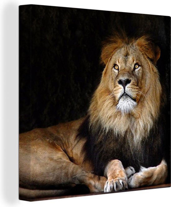 Canvas Schilderij Leeuw - Zwart - Wilde dieren - 90x90 cm - Wanddecoratie