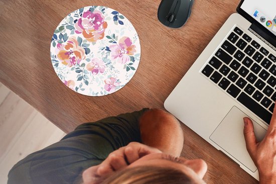Muismat rond 20x20 cm - Mousepad Bloemen - Rozen - Waterverf - Ronde muismatten
