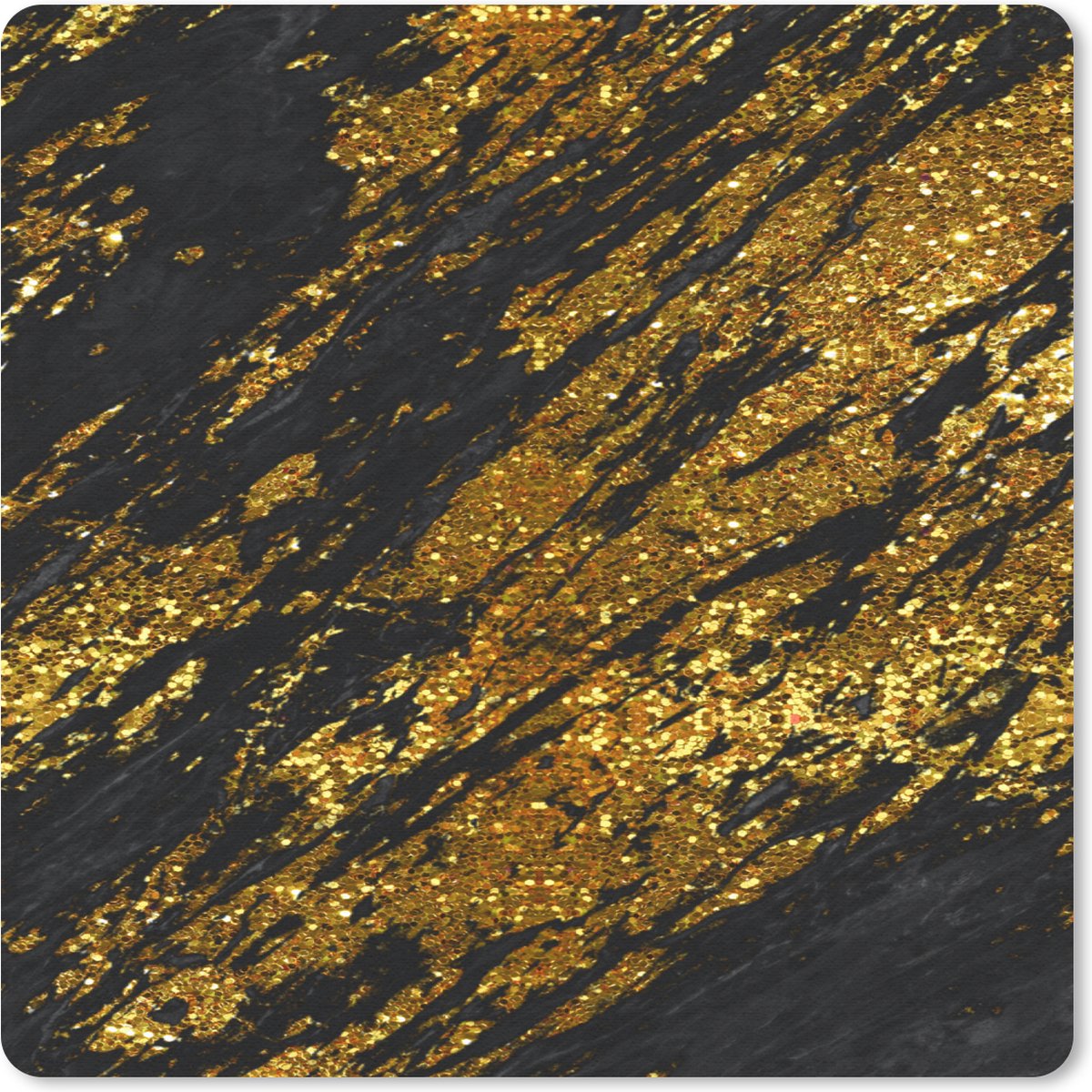 Muismat 20x20 cm - Mousepad Marmer - Goud - Zwart - Muismatten