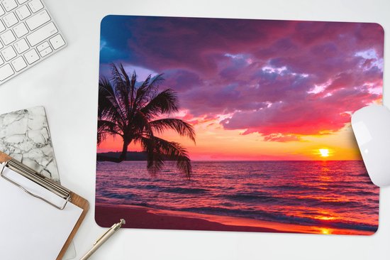 Bureau onderlegger 40x30 cm - Muismat Zon - Horizon - Roze - Palmboom - Zee - Bureaulegger xl - Desk mat beschermer - Computer muismatten