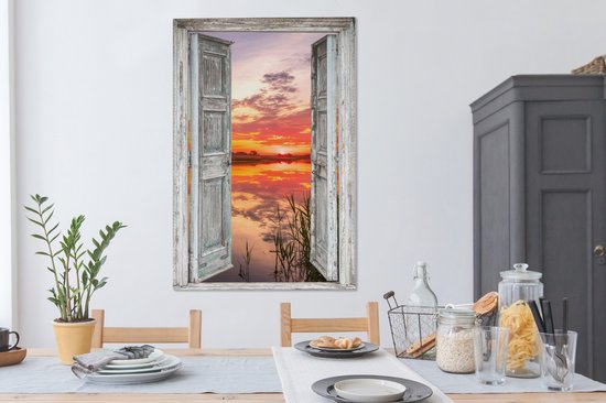 Tableau Peinture Paysage - Coucher de Soleil - Water - Transparent - 80x120 cm - Décoration murale