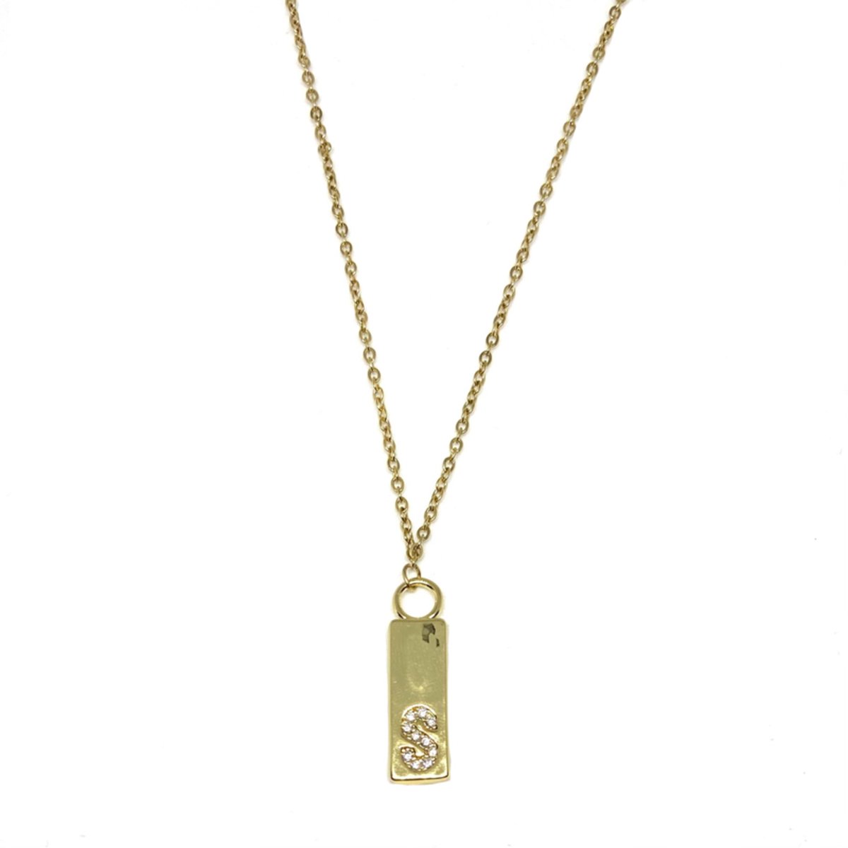 Letter ketting tag - initiaal S - goud