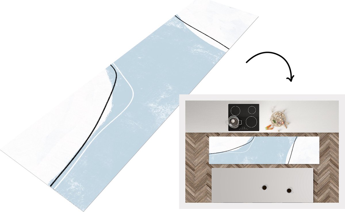KitchenYeah Keukenloper - Loper keuken - Blauw - Minimalisme - Abstract - Keukenloper vinyl, foto 3