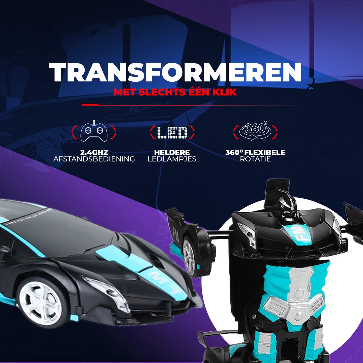 Huntex RC Transformerende Auto/Robot - Lamborghini FM - Zwart/Groen — afbeelding 6