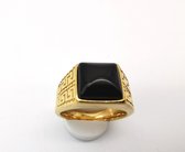 RVS Edelsteen Zwart Onyx goudkleurig Griekse design Ring. Maat 19. Vierkant ringen met beschermsteen. geweldige ring zelf te dragen of iemand cadeau te geven.